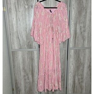 Me 2 Magic Midi Dress Women Size XL Boho Whimsical Romantic Gold Paisley Pink